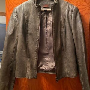 Daniel Leather Jacket; brown/grey distressed colour. One inside pocket.